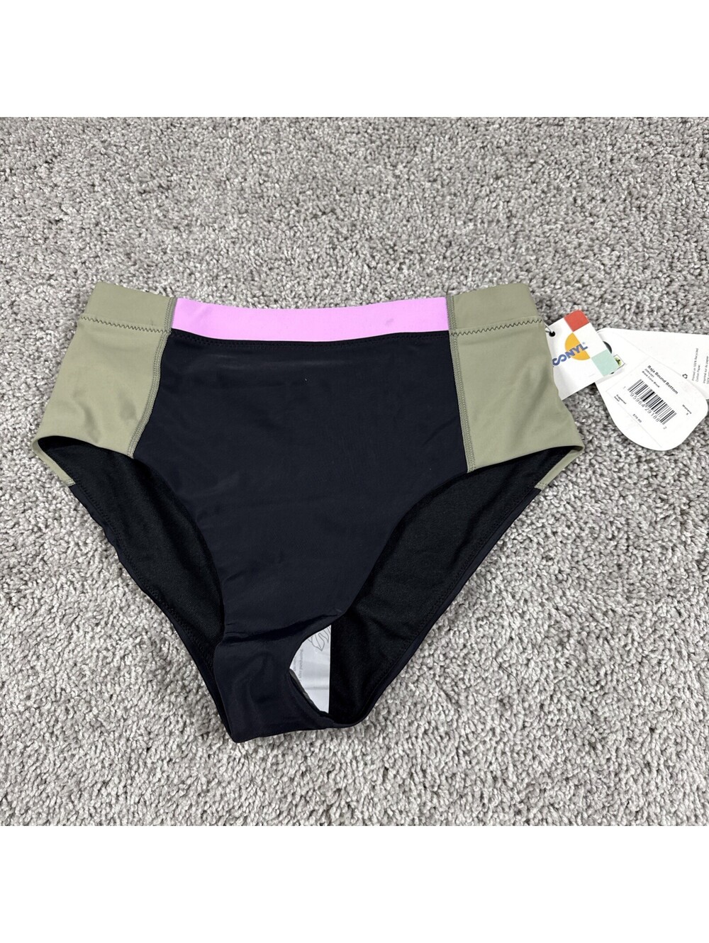 NWT Prana Women’s Bikini Bottom Baja Bound Black Color Block Size S